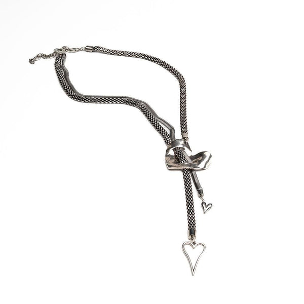 Long statement hearts necklace with steel chains, High quality punk rock necklace,  Edgy chunky jewelry for unique gift, romance love gift