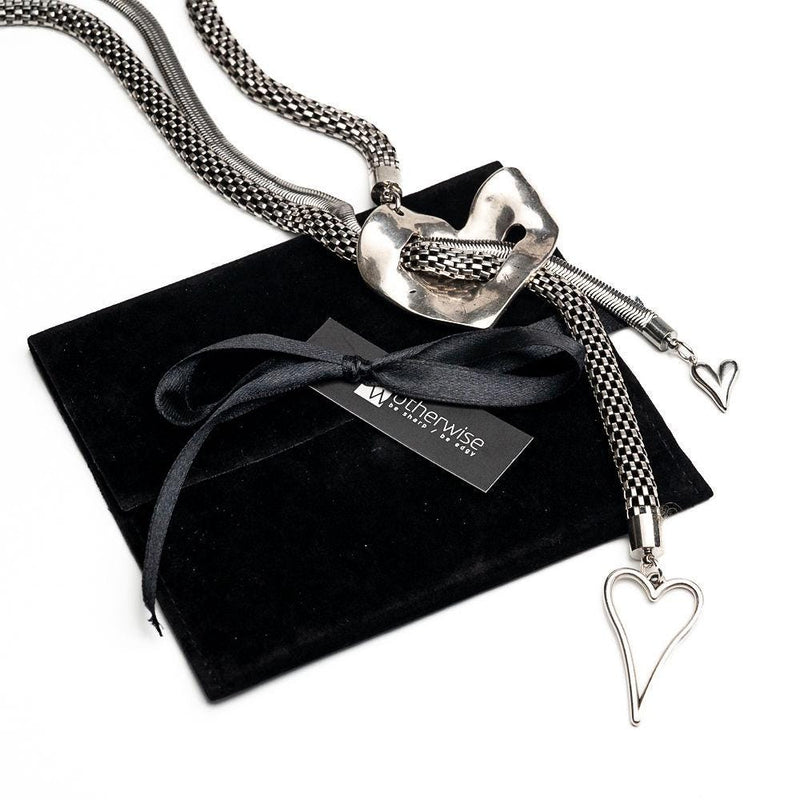 Long statement hearts necklace with steel chains, High quality punk rock necklace,  Edgy chunky jewelry for unique gift, romance love gift