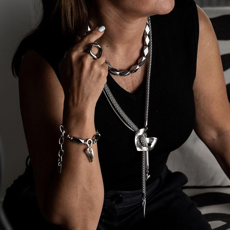 Long statement hearts necklace with steel chains, High quality punk rock necklace,  Edgy chunky jewelry for unique gift, romance love gift