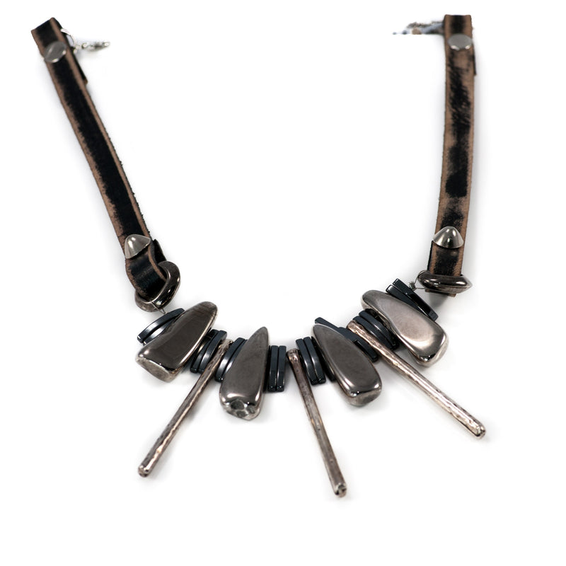 Statement necklace with Agate and Hematite stones, Unique edgy necklace for women, Gift for her