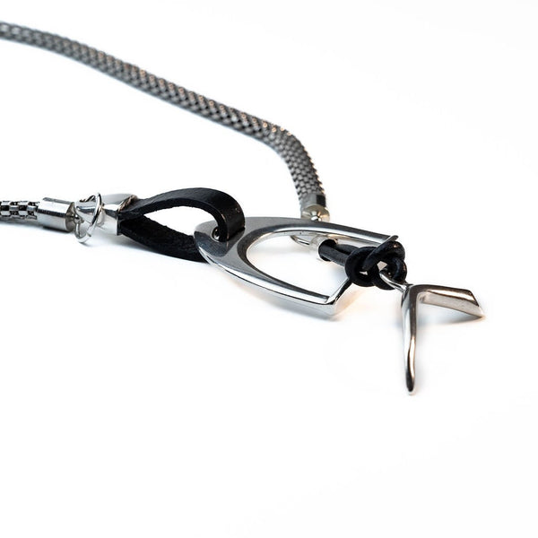 Bold stirrup necklace and bracelet set, Chunky metal and leather equestrian set, Horse bit jewelry