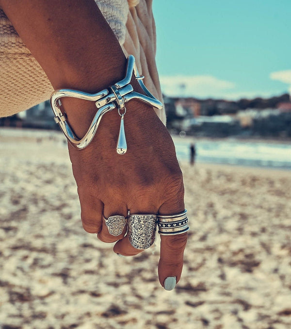 Unique Edgy Silver Bracelet, Chunky Statement Metal Cuff