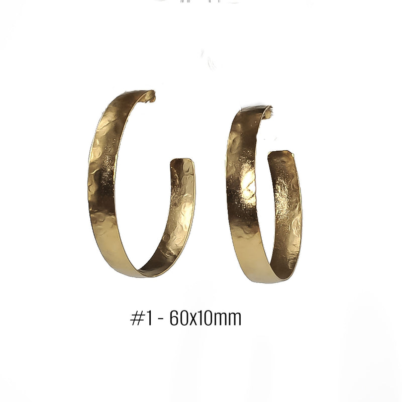 Gold-plated hammered earrings, Classy handmade statement hoop earrings in various sizes