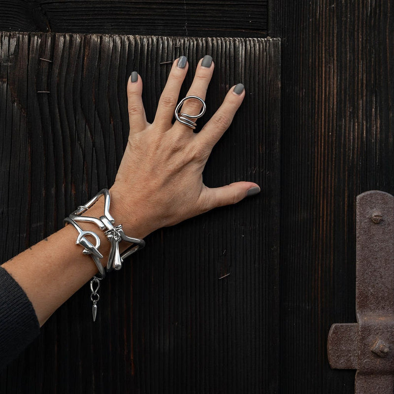 Unique Edgy Silver Bracelet, Chunky Statement Metal Cuff