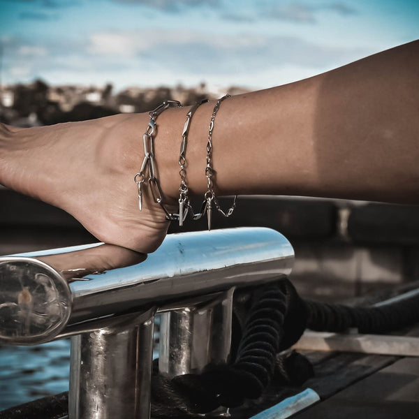 Ankle bracelet chains, Stainless steel anklets, Boho layered anklets, Silver stacked beach foot accessory