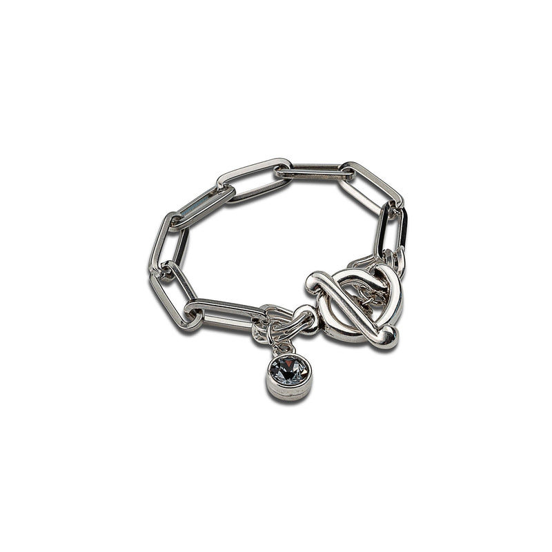 Luxury Austrian crystal pendant bracelet, Chic stainless steel bracelet, Silver oval link chain cuff