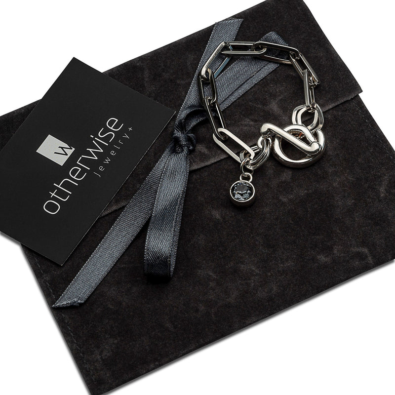 Luxury Austrian crystal pendant bracelet, Chic stainless steel bracelet, Silver oval link chain cuff