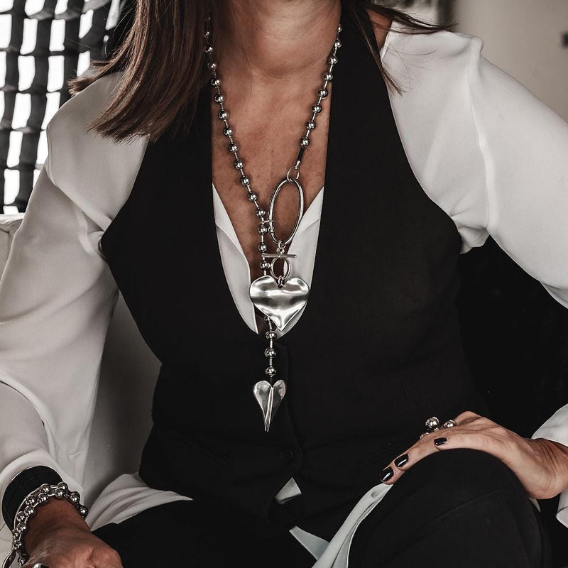 Long chunky hearts necklace with ball chain, High quality punk rock necklace,  Edgy statement jewelry for unique gift, romance love gift
