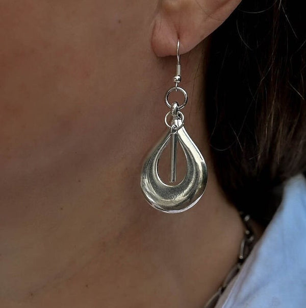 Stylish Teardrop Earrings, Bold open drop silver earrings
