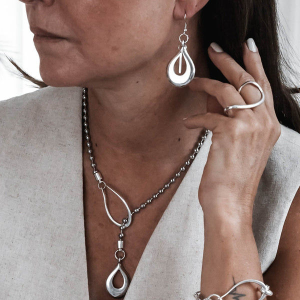 Stylish Teardrop Earrings, Bold open drop silver earrings