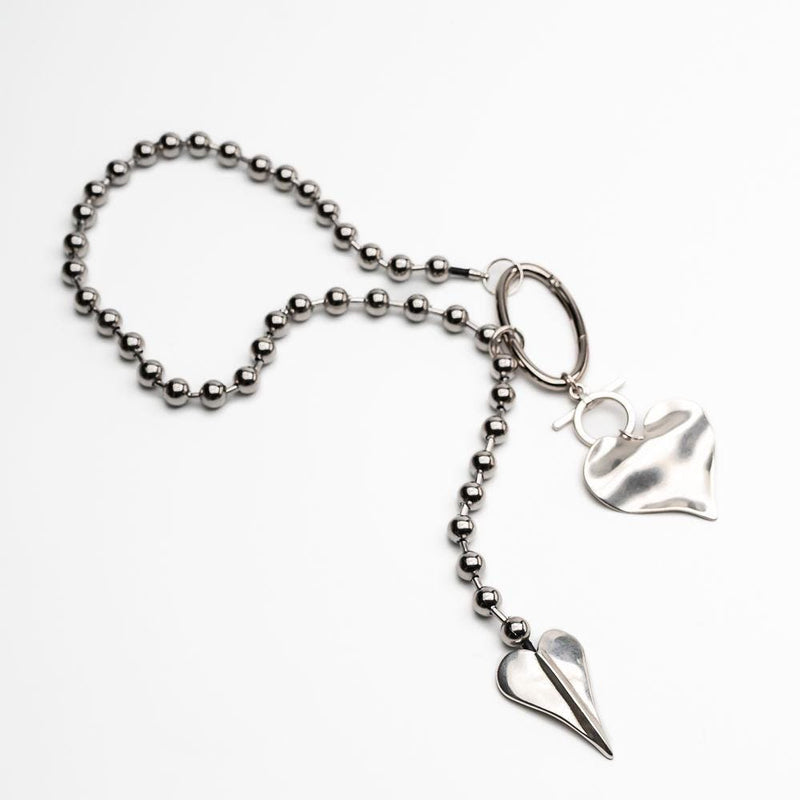 Long chunky hearts necklace with ball chain, High quality punk rock necklace,  Edgy statement jewelry for unique gift, romance love gift