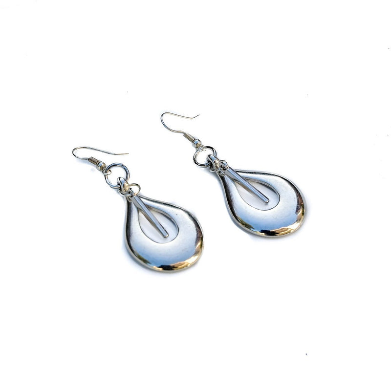 Stylish Teardrop Earrings, Bold open drop silver earrings
