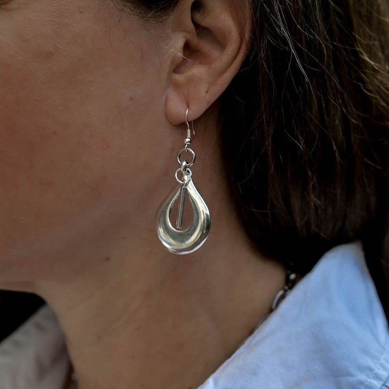 Stylish Teardrop Earrings, Bold open drop silver earrings