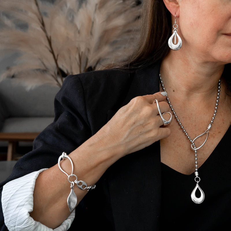 Stylish Teardrop Earrings, Bold open drop silver earrings