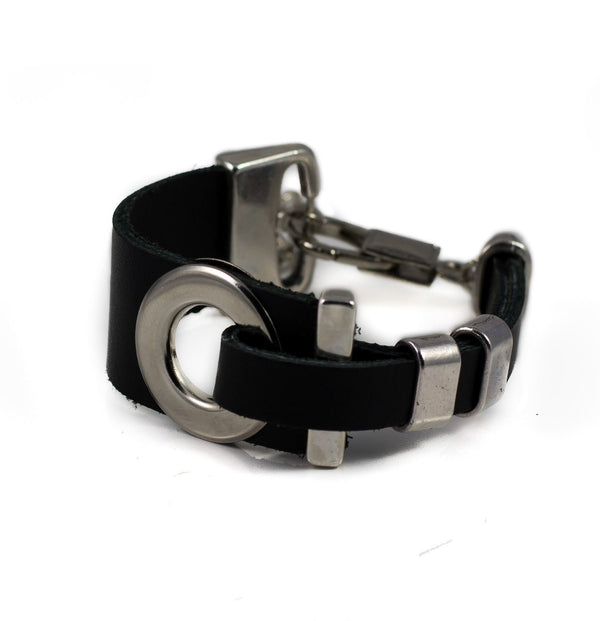 Chunky metal leather bracelet, Rock style bracelet, Statement Bracelet, Handmade Bracelet, Strong Bracelet, Unique Jewelry, zamak metal