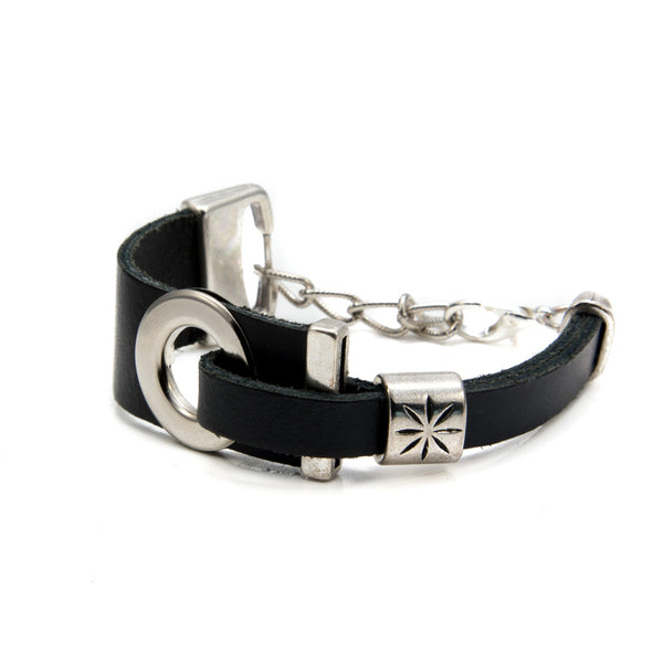 Chunky metal leather bracelet, Rock style bracelet, Statement Bracelet, Handmade Bracelet, Strong Bracelet, Unique Jewelry, zamak metal