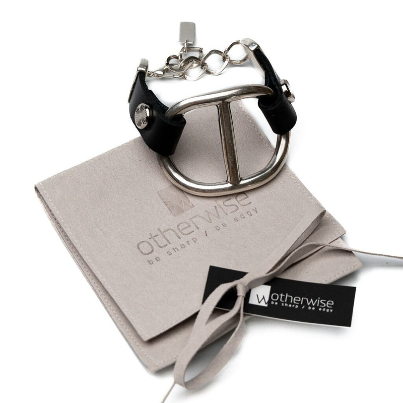 Chunky metal and leather statement Bracelet and Necklace set, Unode50 style cuff and long necklace, Large hoop set, unique standout jewelry