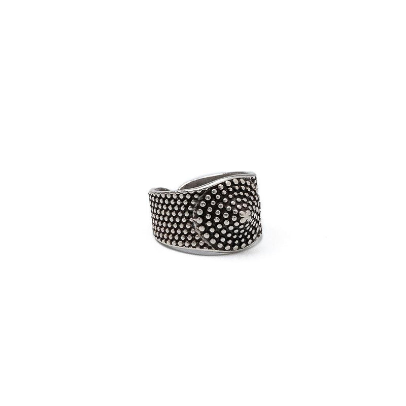 Silver plated dark ethnic cone and dots ring, pinky ring, thumb ring, Adjustable, Unisex gift