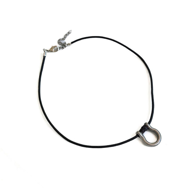 Men's leather and metal layered necklaces, Silver Shackle necklace, Men's Jewelry, Leather Cord Necklace, Fathers day Gift, Gift for Him
