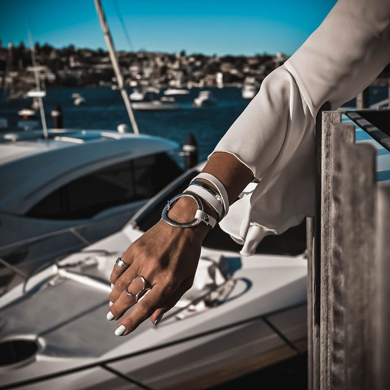 Unique wrap leather Bracelet, Standout unode50 style bracelet, edgy statement cuff bracelet, white leather and metal bracelet
