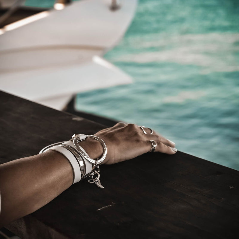 Unique wrap leather Bracelet, Standout unode50 style bracelet, edgy statement cuff bracelet, white leather and metal bracelet