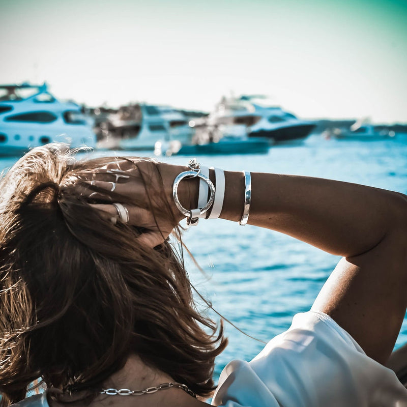 Unique wrap leather Bracelet, Standout unode50 style bracelet, edgy statement cuff bracelet, white leather and metal bracelet