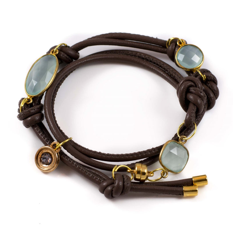 Leather wrap bracelet with gemstones