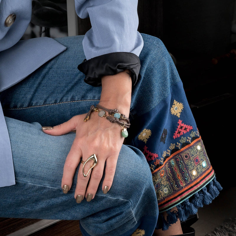 Leather wrap bracelet with gemstones