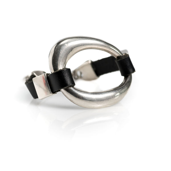 Black leather and metal bracelet, Edgy standout  bracelet for a rock style look, Unisex bracelet