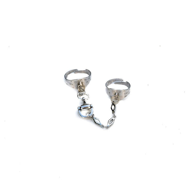 Double silver rings with chain, Adjustable horse bit rings, Equestrian silver rings, Brass Chevalier Rings