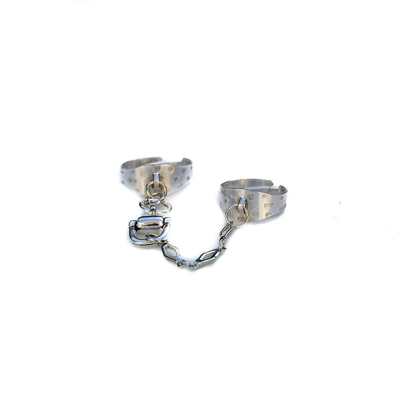 Double silver rings with chain, Adjustable horse bit rings, Equestrian silver rings, Brass Chevalier Rings