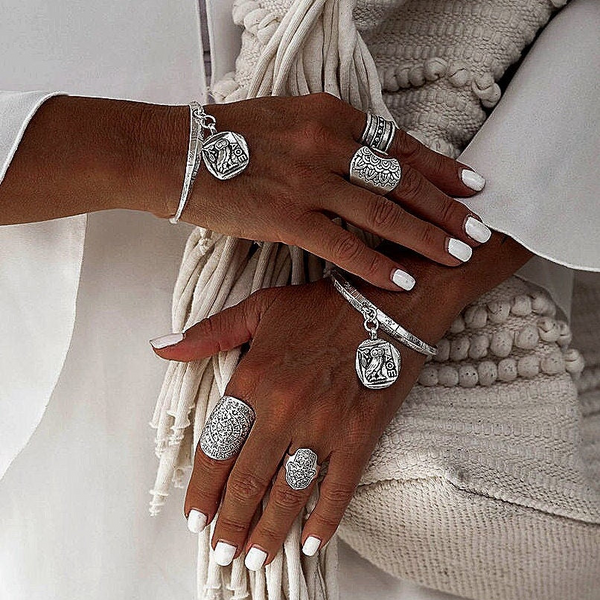 Boho rings set, Indian calendar rings