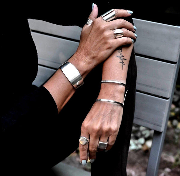 Chunky minimalist metallic cuffs, Open double band cuff bangle and Wide flat cuff bracelet, perfect gift