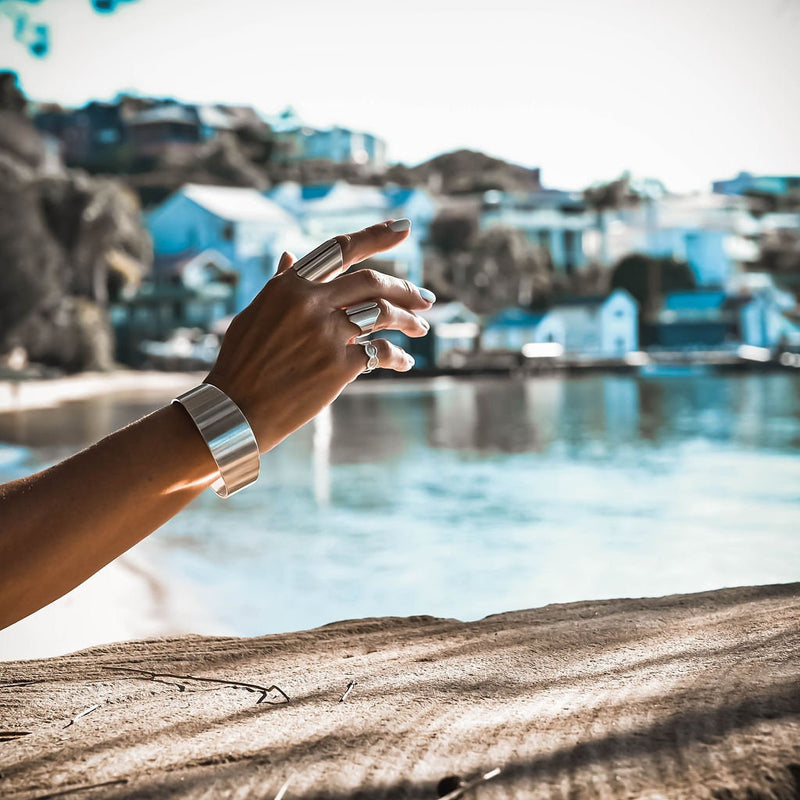 Chunky minimalist metallic cuffs, Open double band cuff bangle and Wide flat cuff bracelet, perfect gift