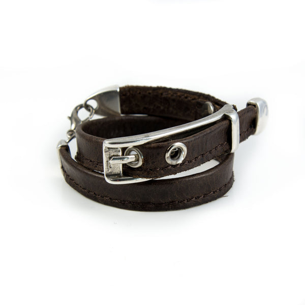 Wrap leather bracelet with statement buckle, Unisex statement Jewelry