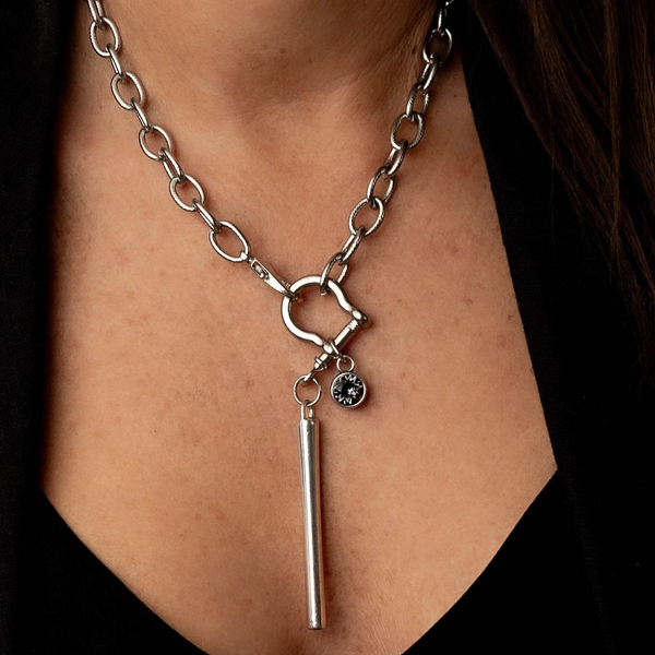 Austrian crystal and shackle Pendant Necklace, Rock style silver necklace