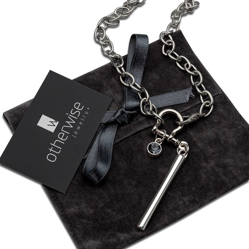 Austrian crystal and shackle Pendant Necklace, Rock style silver necklace