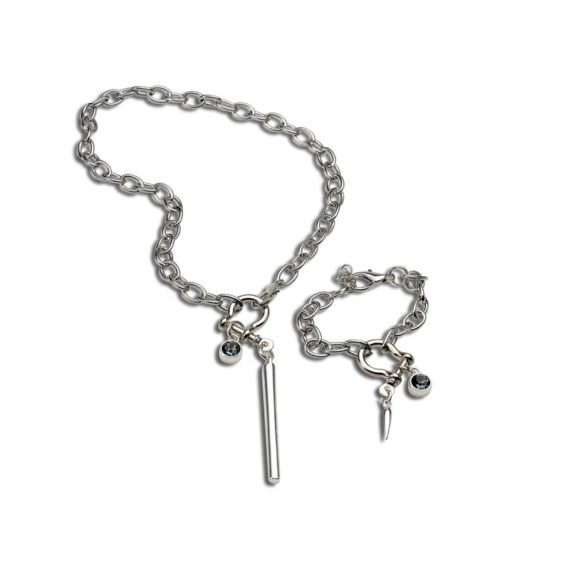 Austrian crystal and shackle Pendant Necklace, Rock style silver necklace