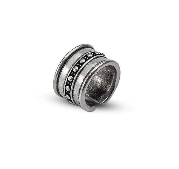 Chunky bohemian ring, Antique silver wide chunky ring, Aztec silver open band, Adjustable statement ring, silver engraved tube thick ring