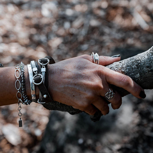 Suede leather wrap bracelet with chains and buckle, everyday leather bracelet