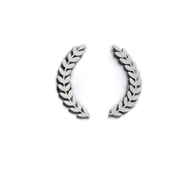 Elegant Silver Leaf Earrings Set, Stainless steel minimalist ear studs with pearl, Classy lightweight wheat earrings, Double piercing set