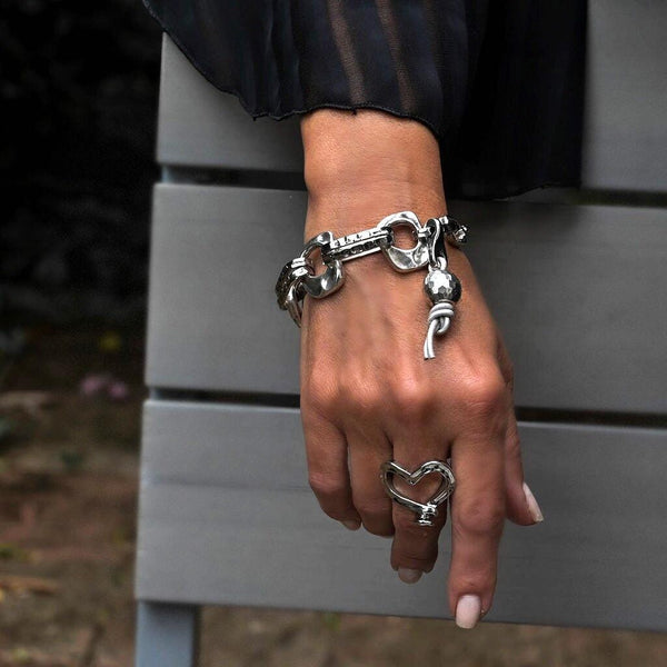 Heavy Hammered Metal Link Bracelet, Chunky wrought chain bracelet, Unode50 style jewelry