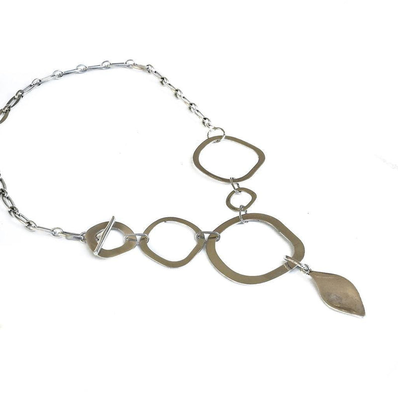 Edgy chic necklace and bracelet set, unique silver curb bracelet, stainless steel chain, classy bold abstract set, standout statement set