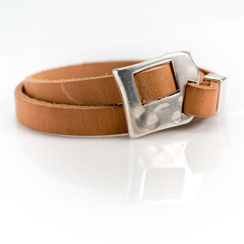 Wrap bracelet in natural colored leather for your everyday look, leather wrap bracelet for gift