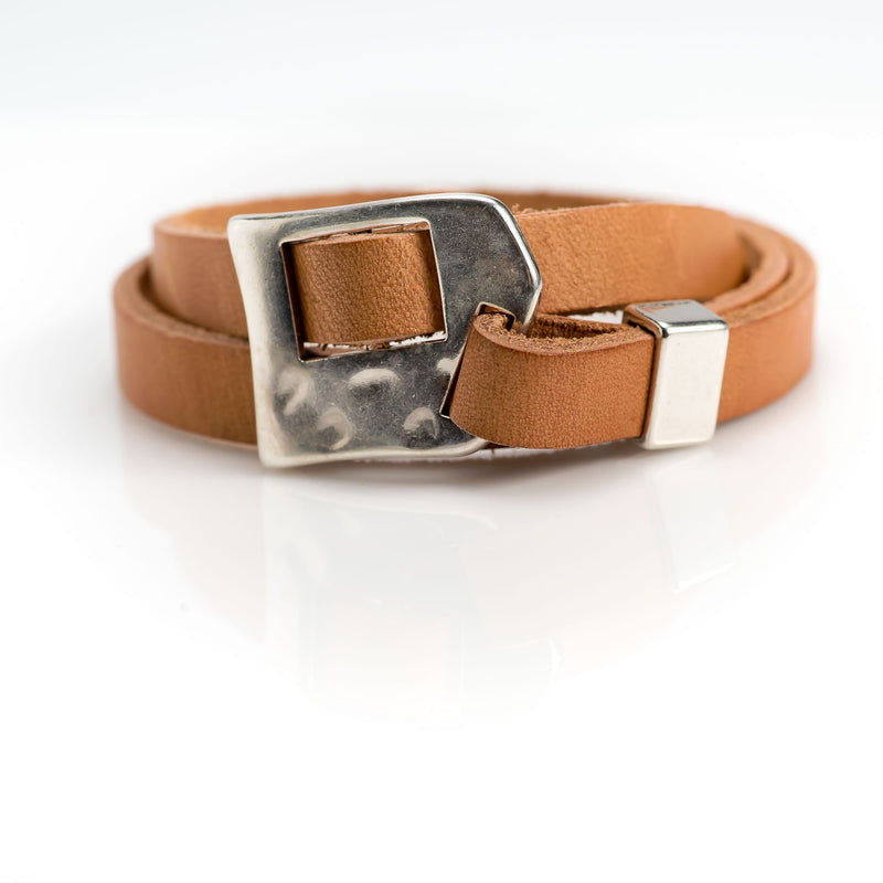 Wrap bracelet in natural colored leather for your everyday look, leather wrap bracelet for gift
