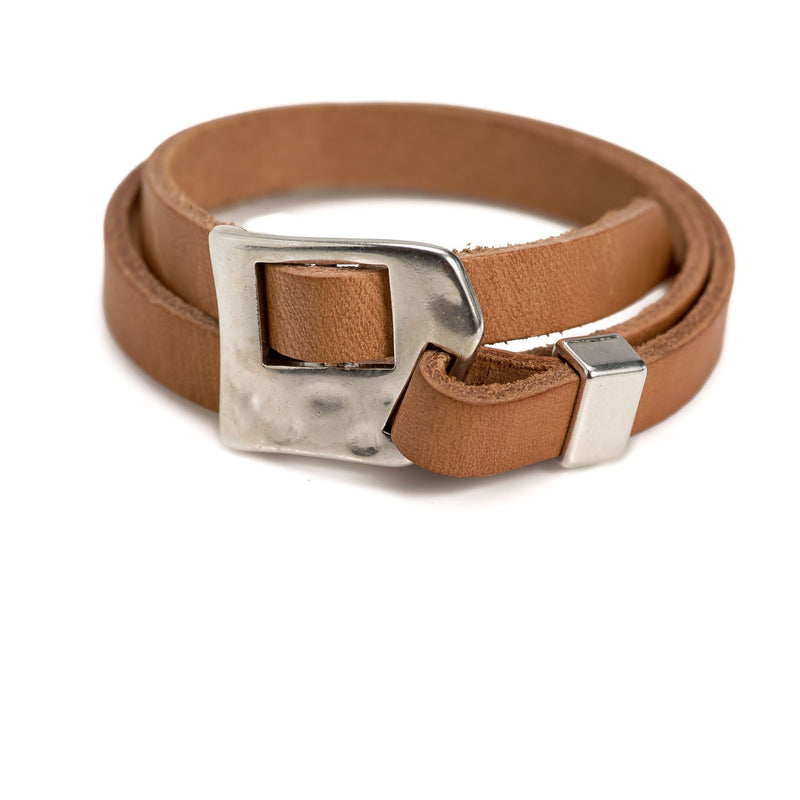 Wrap bracelet in natural colored leather for your everyday look, leather wrap bracelet for gift