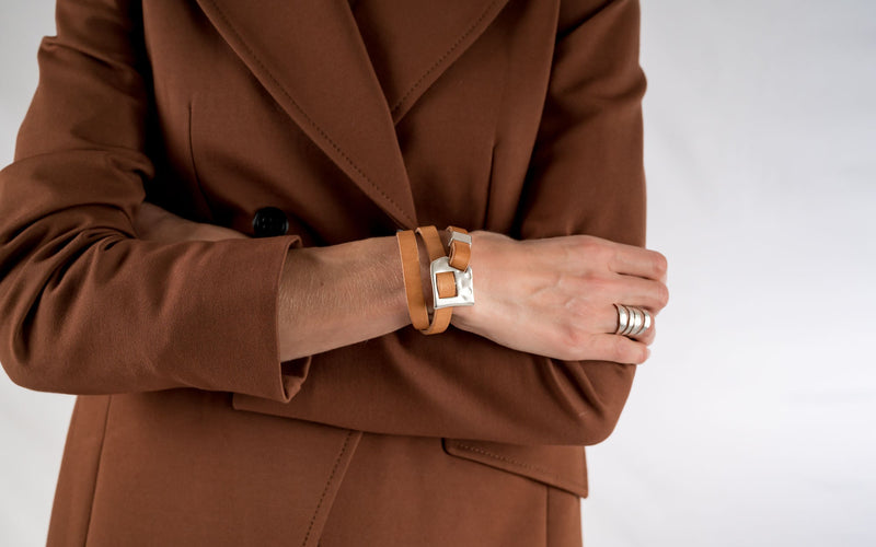 Wrap bracelet in natural colored leather for your everyday look, leather wrap bracelet for gift
