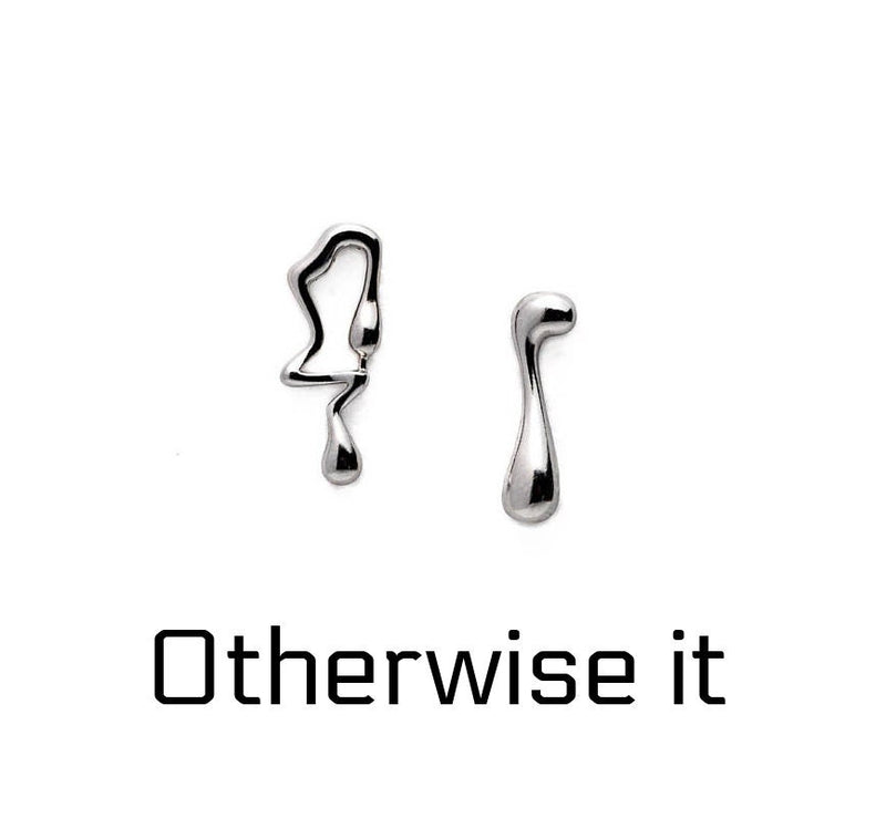 Asymmetric Lava Drop Earrings, Mismatched geometric design stud earrings, Dripping Silver Earrings