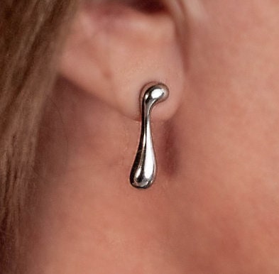 Asymmetric Lava Drop Earrings, Mismatched geometric design stud earrings, Dripping Silver Earrings