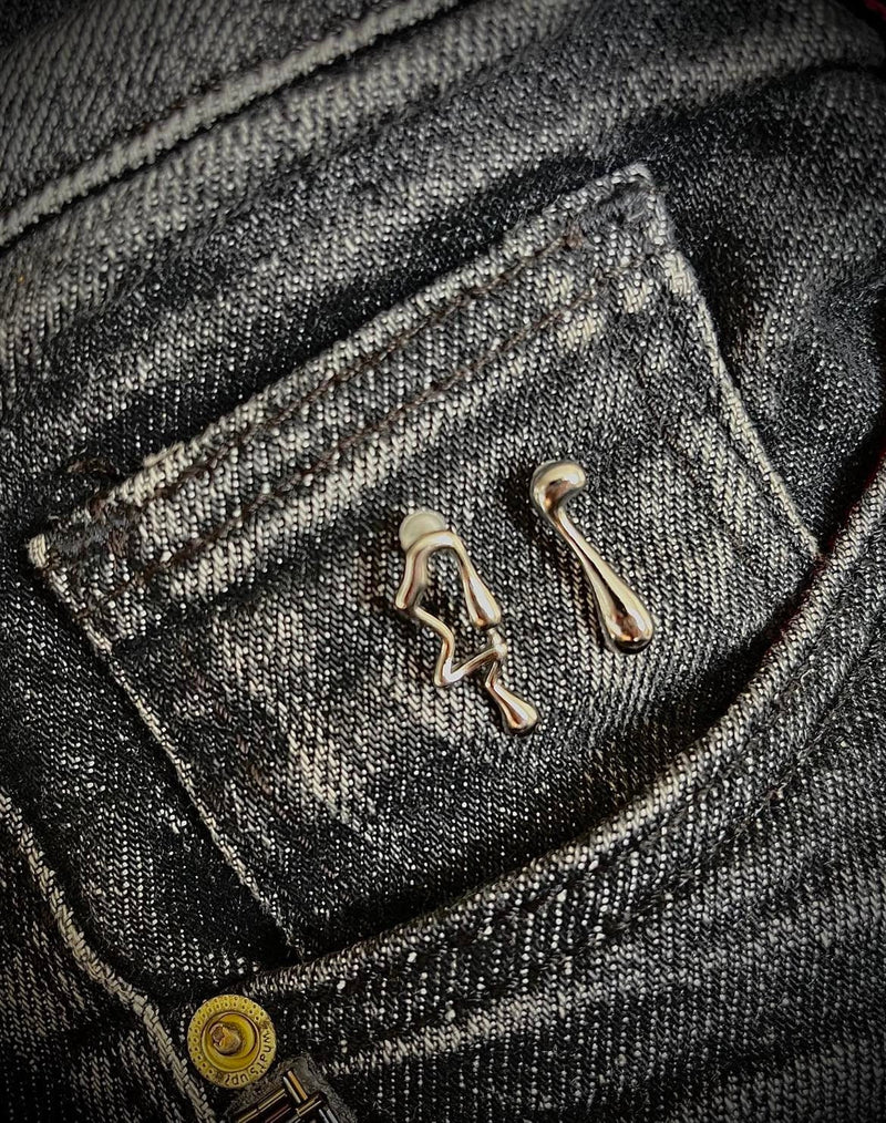 Asymmetric Lava Drop Earrings, Mismatched geometric design stud earrings, Dripping Silver Earrings